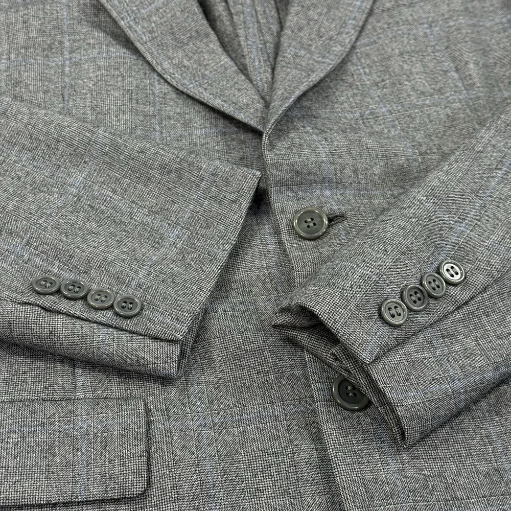 VTG Hickey Freeman Suit 42L Pure Wool Gray‎ Glen Check 36L Pants USA 90s